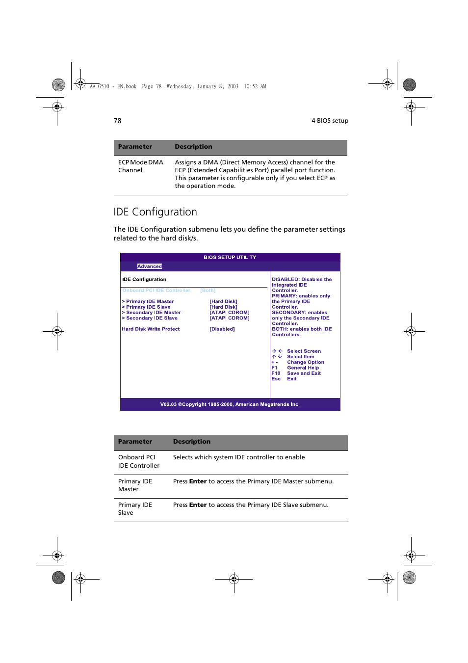 Ide configuration | Acer Altos G510 series User Manual | Page 88 / 134