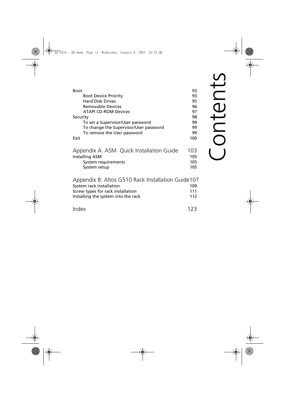 Acer Altos G510 series User Manual | Page 9 / 134
