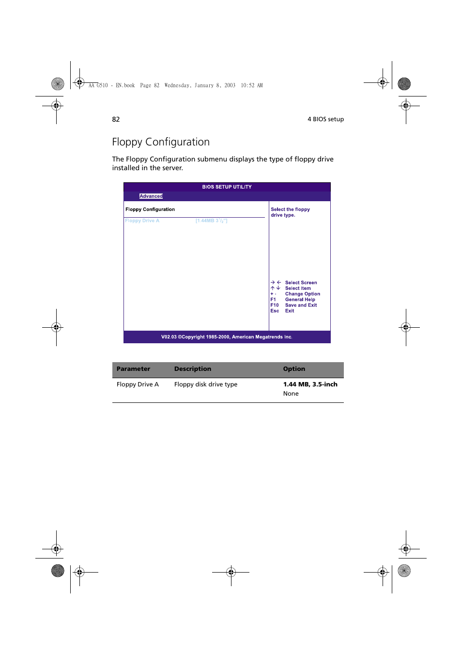 Floppy configuration | Acer Altos G510 series User Manual | Page 92 / 134