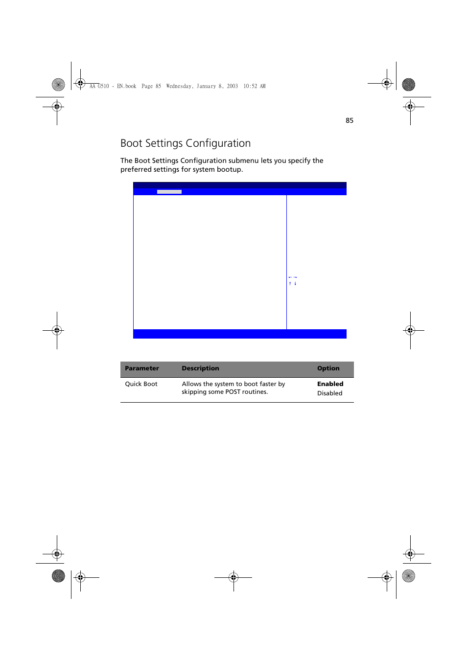 Boot settings configuration | Acer Altos G510 series User Manual | Page 95 / 134