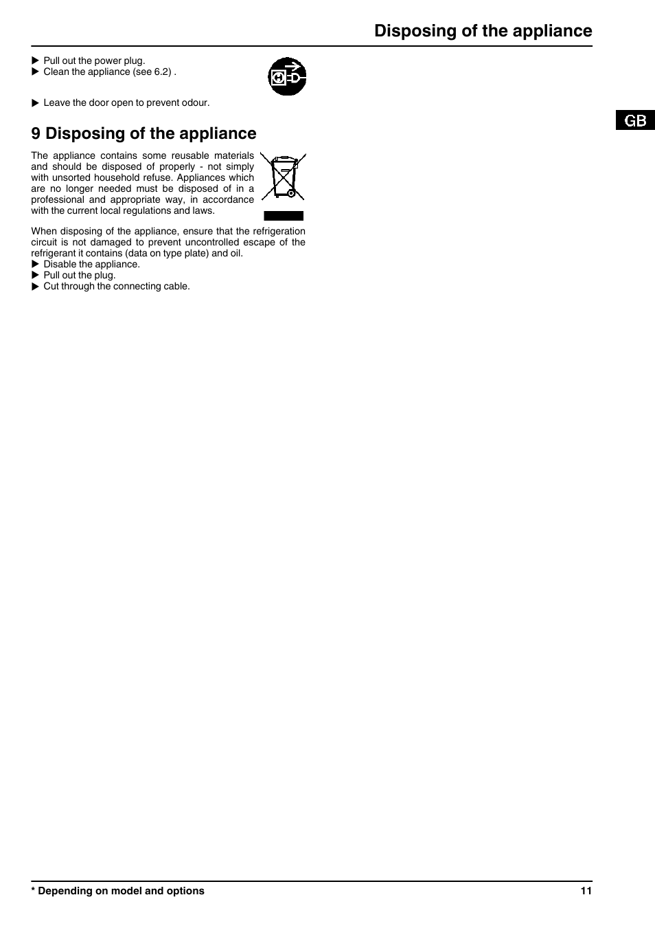 9disposing of the appliance, 9 disposing of the appliance, Disposing of the appliance | Liebherr GN 4113 Comfort NoFrost User Manual | Page 11 / 12