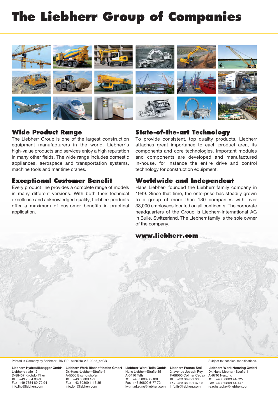 The liebherr group of companies, Wide product range, Exceptional customer benefit | State-of-the-art technology, Worldwide and independent | Liebherr LH 80 C Litronic User Manual | Page 56 / 56
