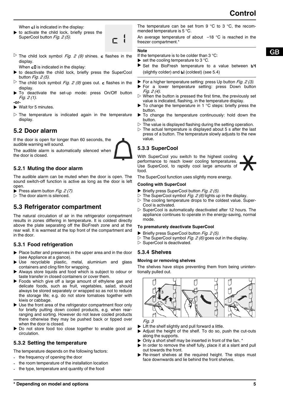 2door alarm, 1muting the door alarm, 3refrigerator compartment | 1food refrigeration, 2setting the temperature, 3supercool, 4shelves, Control, 2 door alarm, 3 refrigerator compartment | Liebherr IKBP 3554 Premium BioFresh User Manual | Page 5 / 12