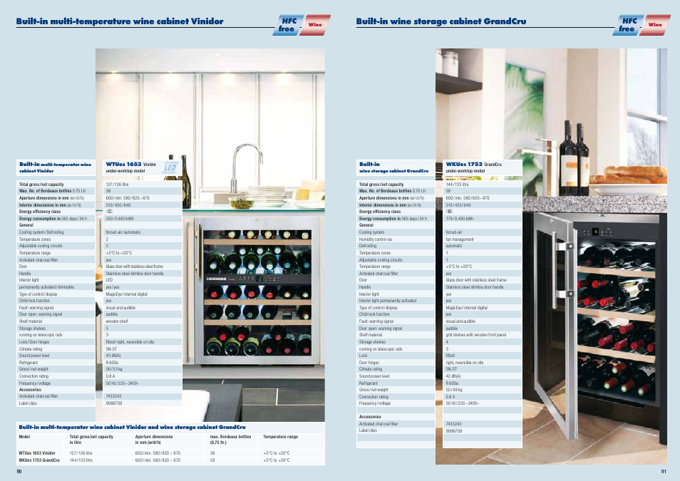 Built-in wine storage cabinet grandcru, Built-in multi-temperature wine cabinet vinidor, Hfc free hfc free | Liebherr WKt 5552 GrandCru User Manual | Page 46 / 51