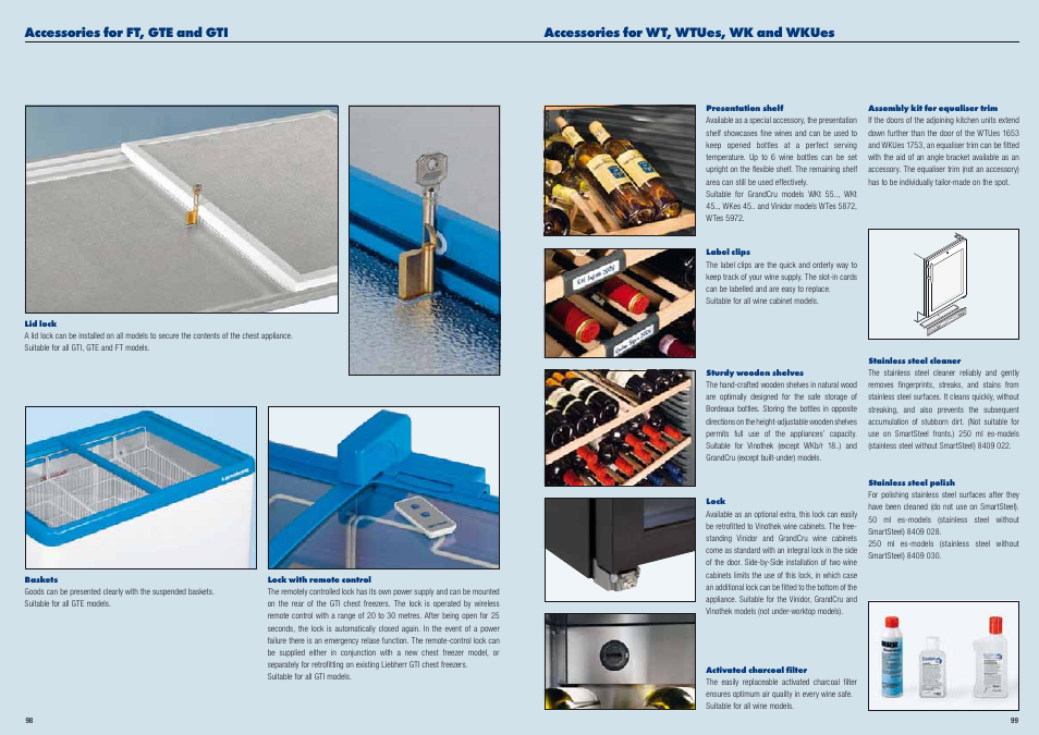 Accessories for wt, wtues, wk and wkues, Accessories for ft, gte and gti | Liebherr WKt 5552 GrandCru User Manual | Page 50 / 51