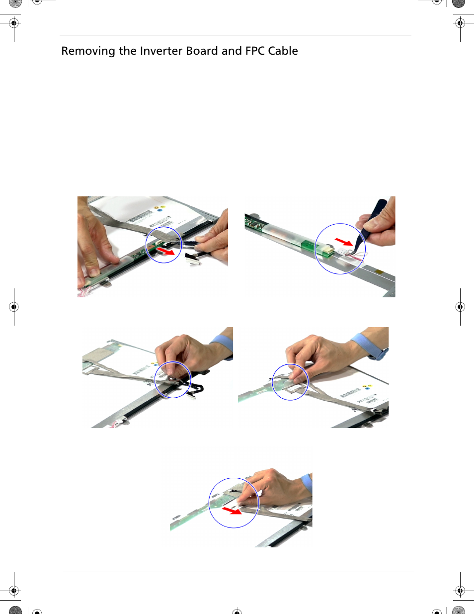 Removing the inverter board and fpc cable | Acer 5320 User Manual | Page 106 / 182