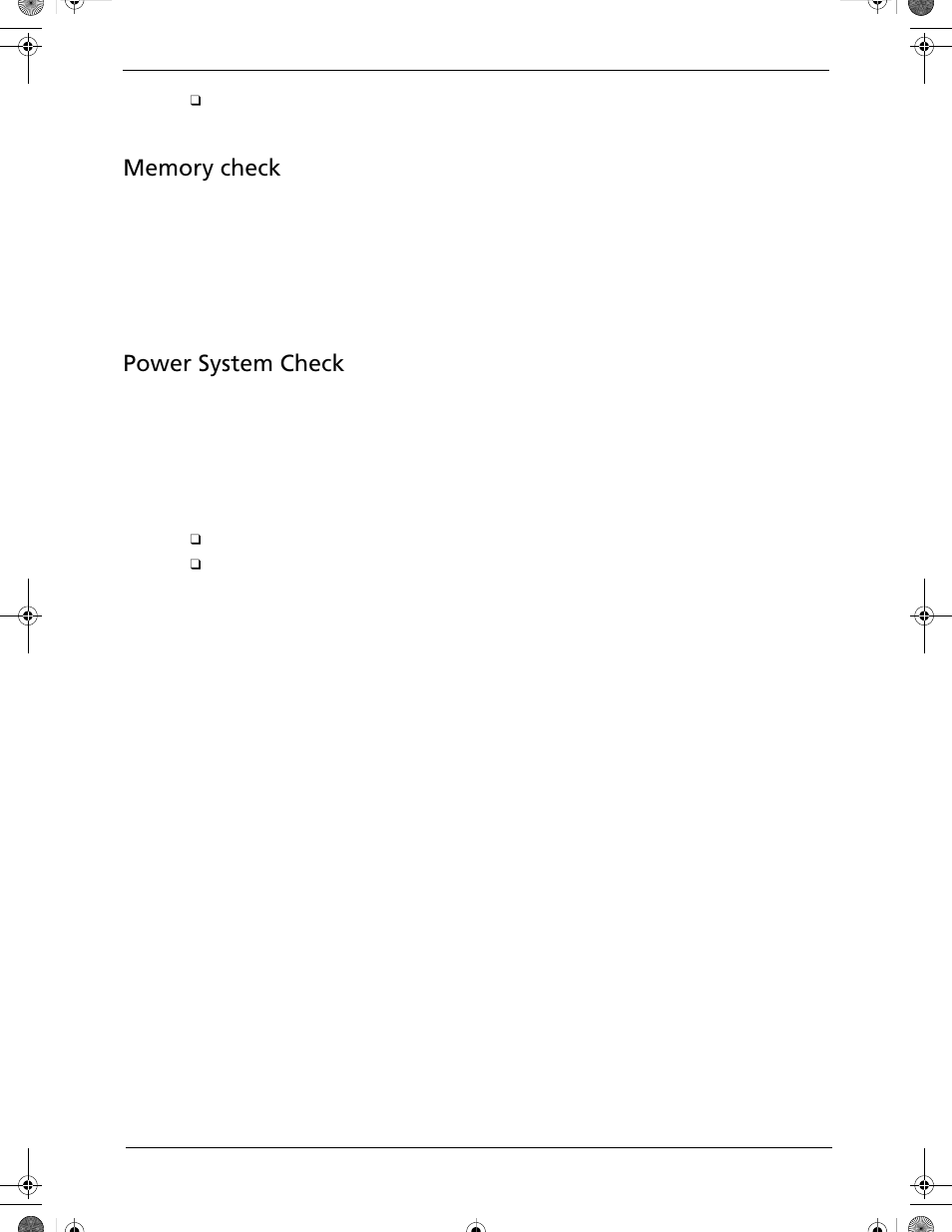 Memory check, Power system check, Memory check power system check | Acer 5320 User Manual | Page 113 / 182