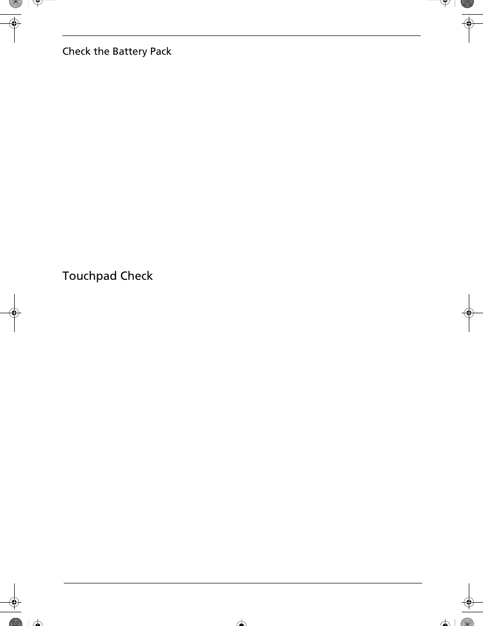Touchpad check, Check the battery pack | Acer 5320 User Manual | Page 115 / 182
