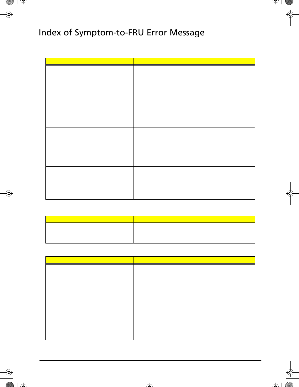 Index of symptom-to-fru error message | Acer 5320 User Manual | Page 125 / 182