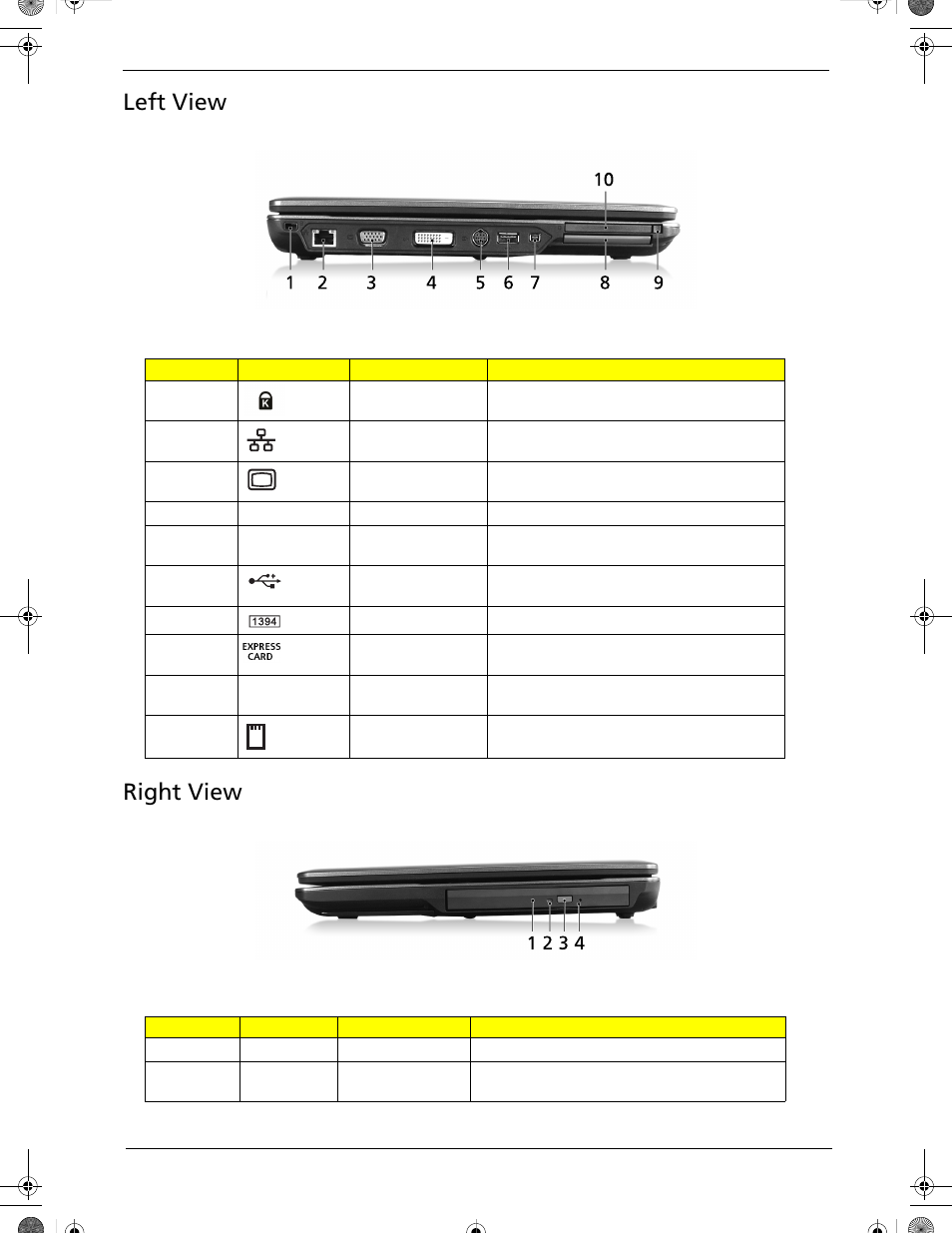 Left view, Right view, Left view right view | Acer 5320 User Manual | Page 17 / 182