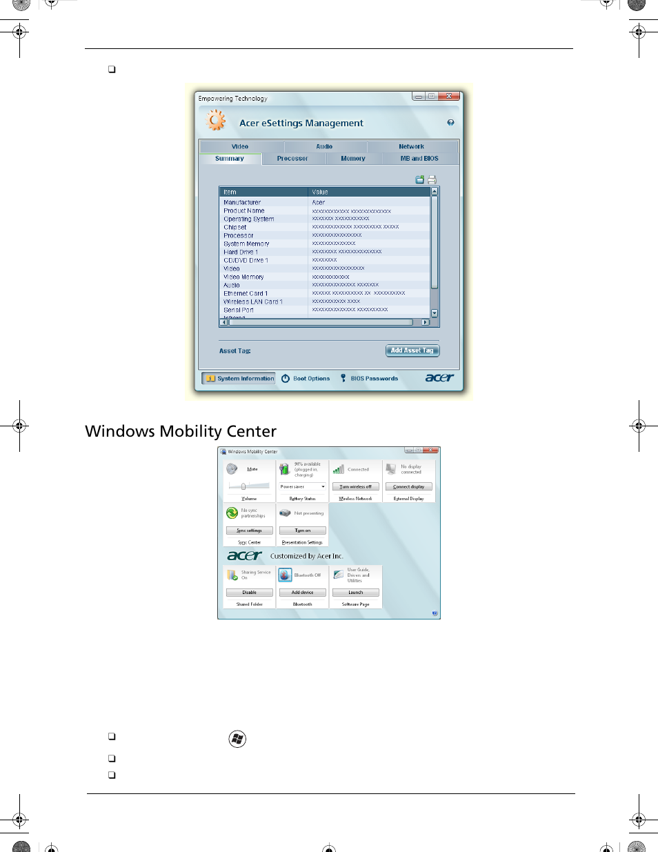 Windows mobility center | Acer 5320 User Manual | Page 35 / 182