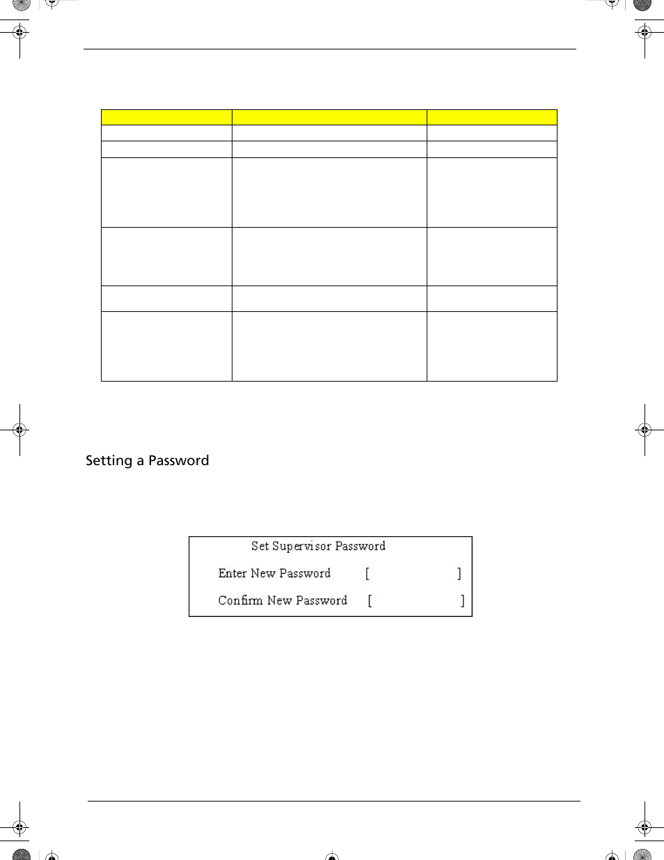Setting a password | Acer 5320 User Manual | Page 56 / 182