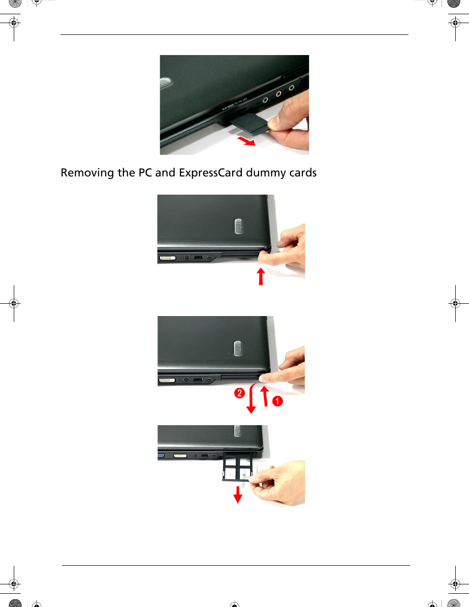 Removing the pc and expresscard dummy cards | Acer 5320 User Manual | Page 71 / 182