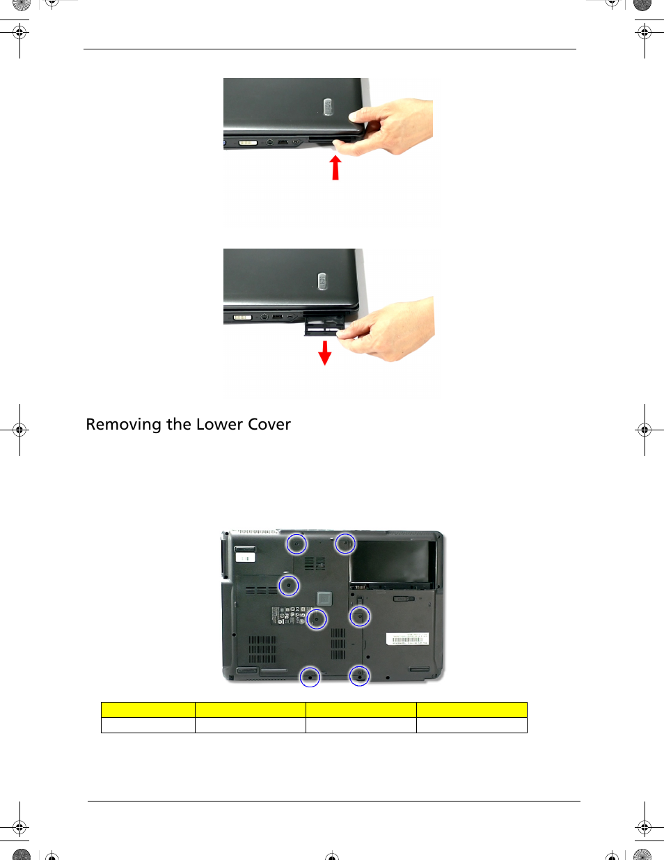 Removing the lower cover | Acer 5320 User Manual | Page 72 / 182