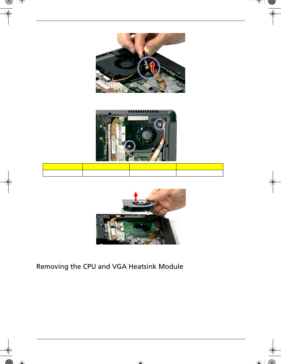 Removing the cpu and vga heatsink module | Acer 5320 User Manual | Page 81 / 182