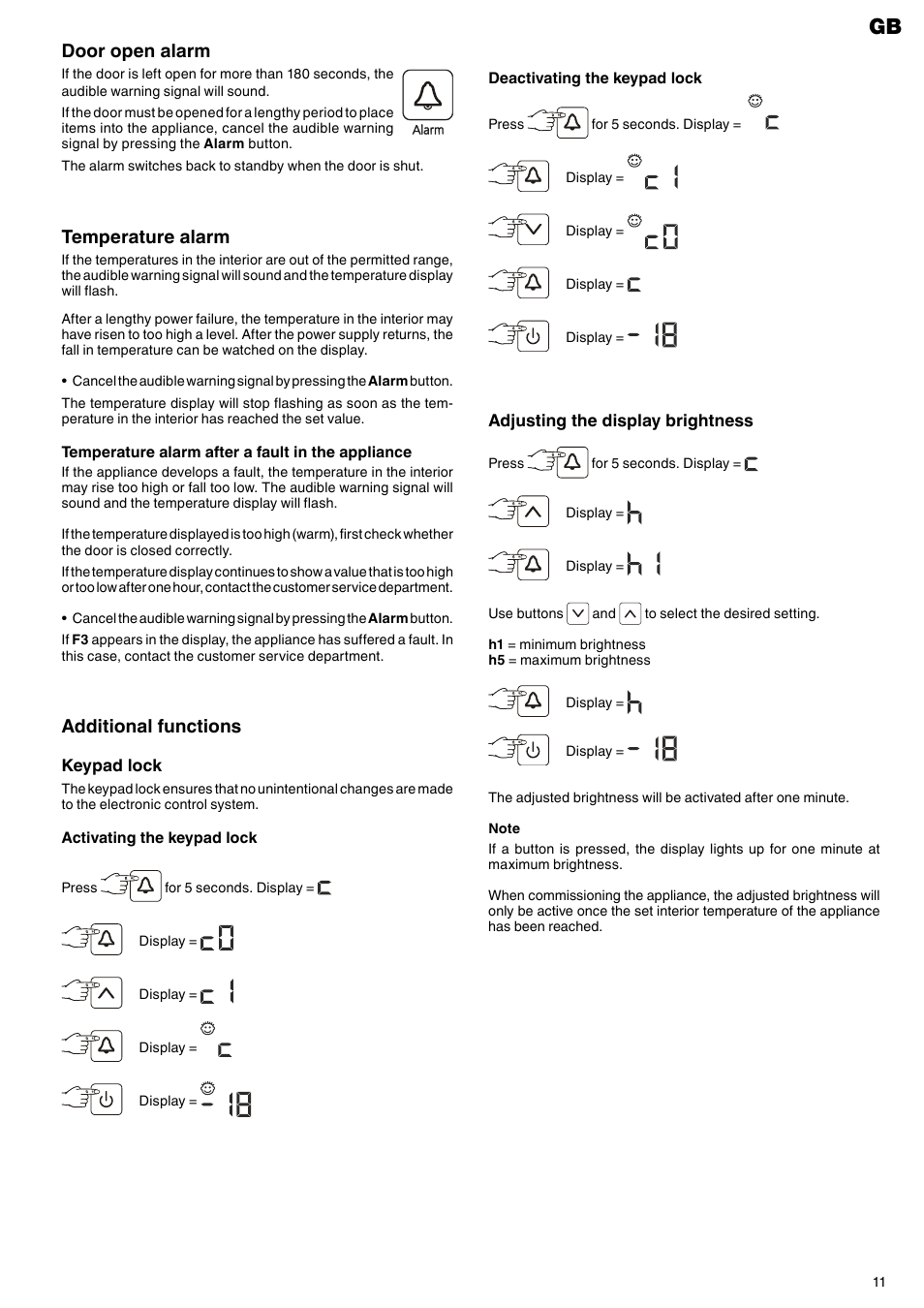 Door open alarm, Temperature alarm, Additional functions | Liebherr GG 4010 User Manual | Page 5 / 7