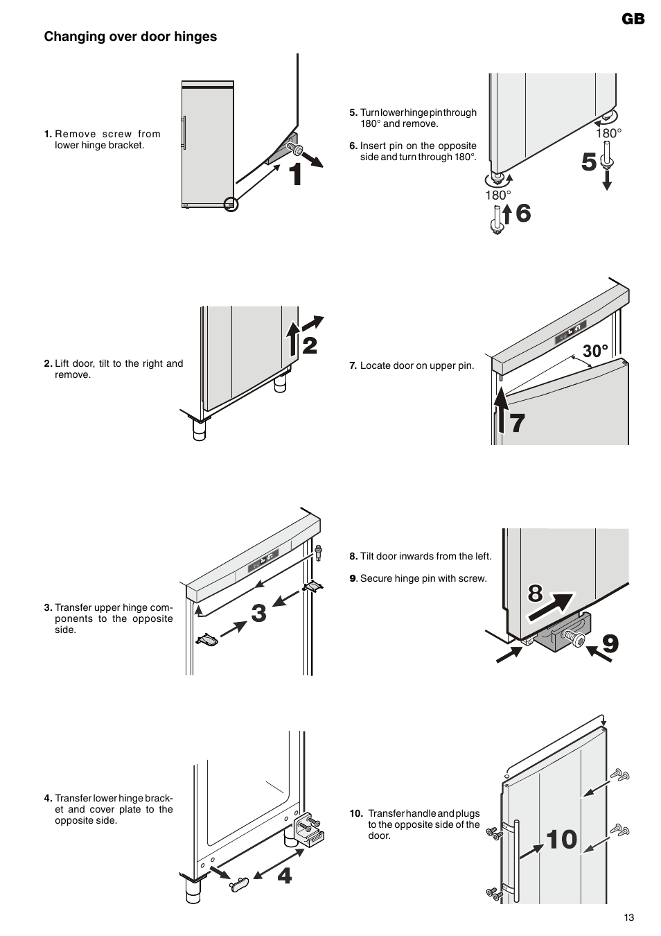 Changing over door hinges | Liebherr GG 4010 User Manual | Page 7 / 7