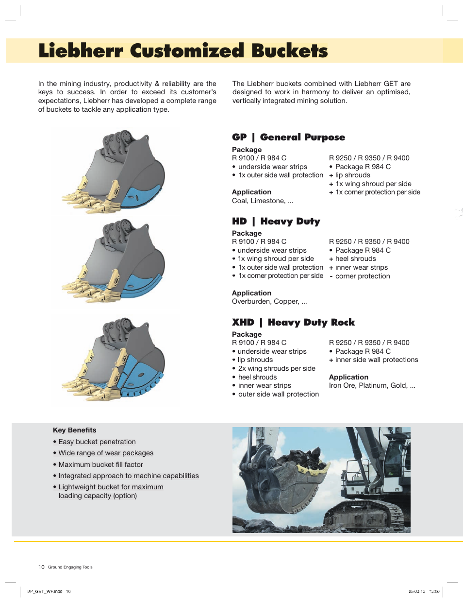 Liebherr customized buckets, Gp | general purpose, Hd | heavy duty | Xhd | heavy duty rock | Liebherr R 984 C User Manual | Page 10 / 12