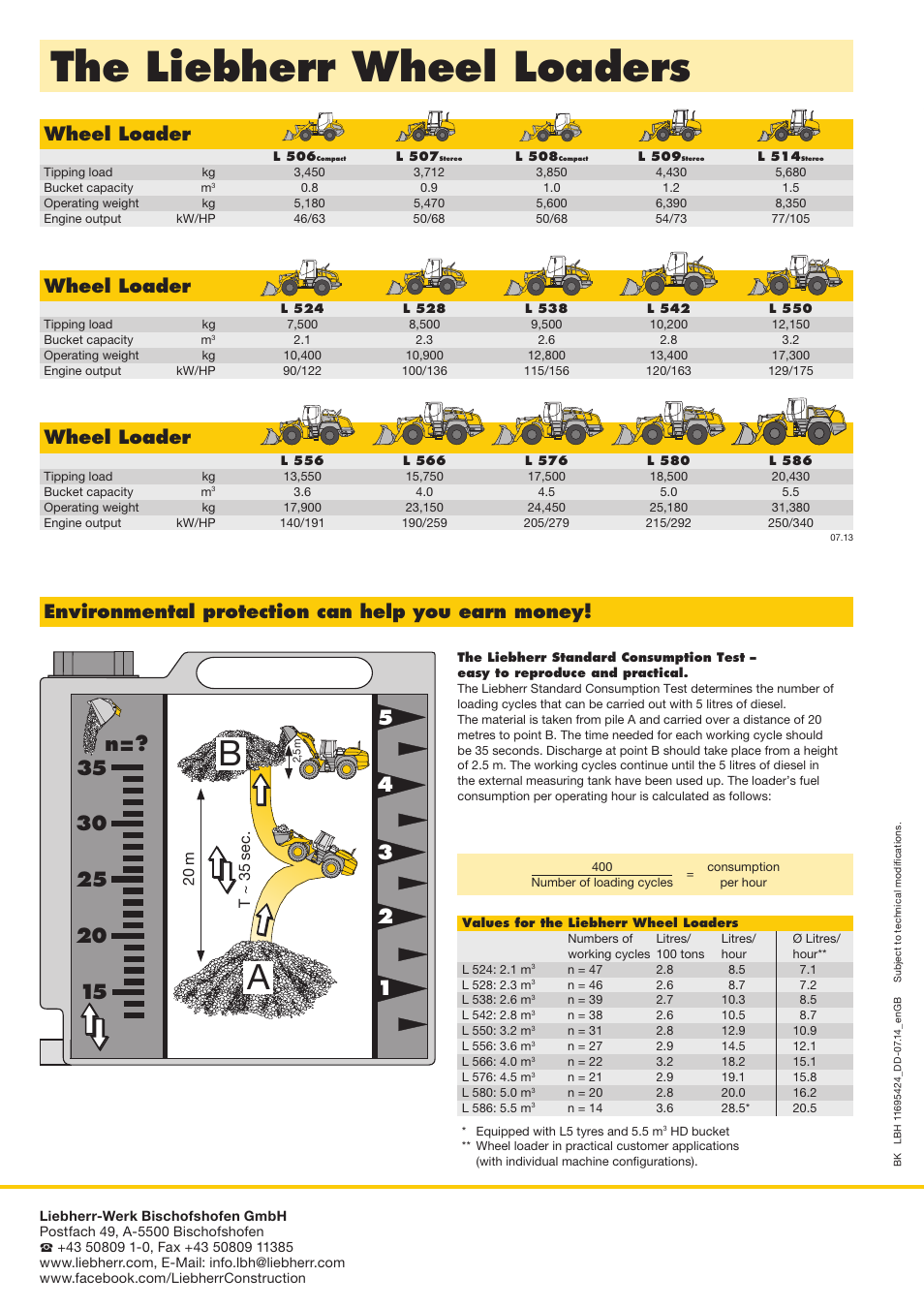 The liebherr wheel loaders, Wheel loader, Environmental protection can help you earn money | T ~ 35 sec, 20 m | Liebherr L 556 User Manual | Page 4 / 4