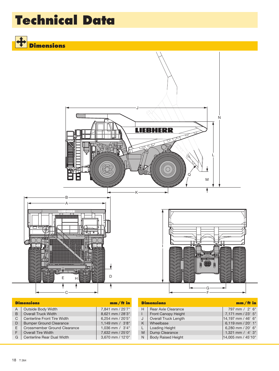 Technical data, Dimensions | Liebherr T 264 User Manual | Page 18 / 24