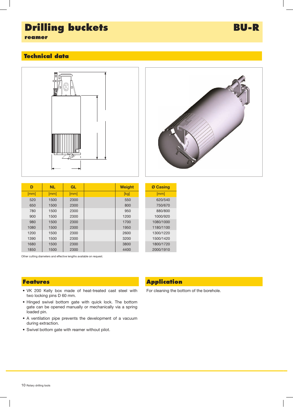 Drilling buckets bu-r, Reamer technical data, Features | Application | Liebherr LB 44 User Manual | Page 10 / 20