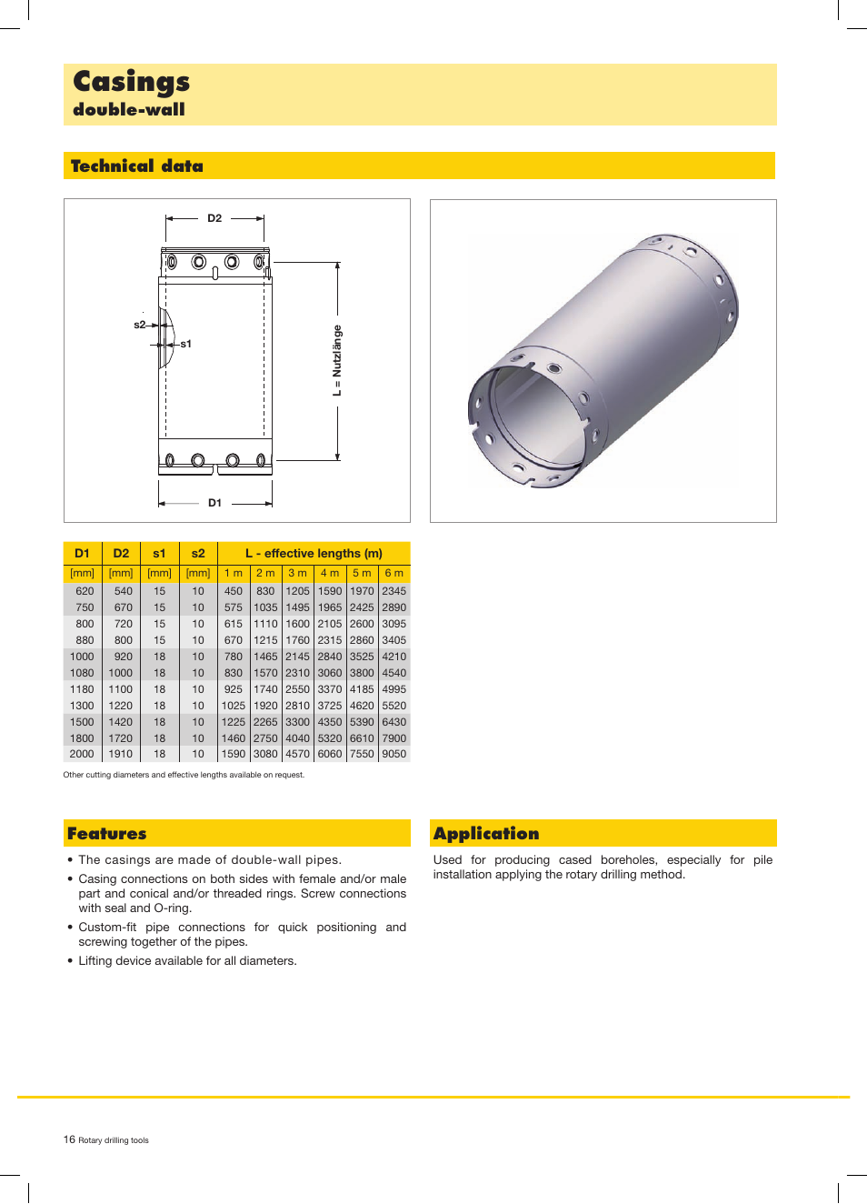 Casings, Double-wall technical data features, Application | Liebherr LB 44 User Manual | Page 16 / 20