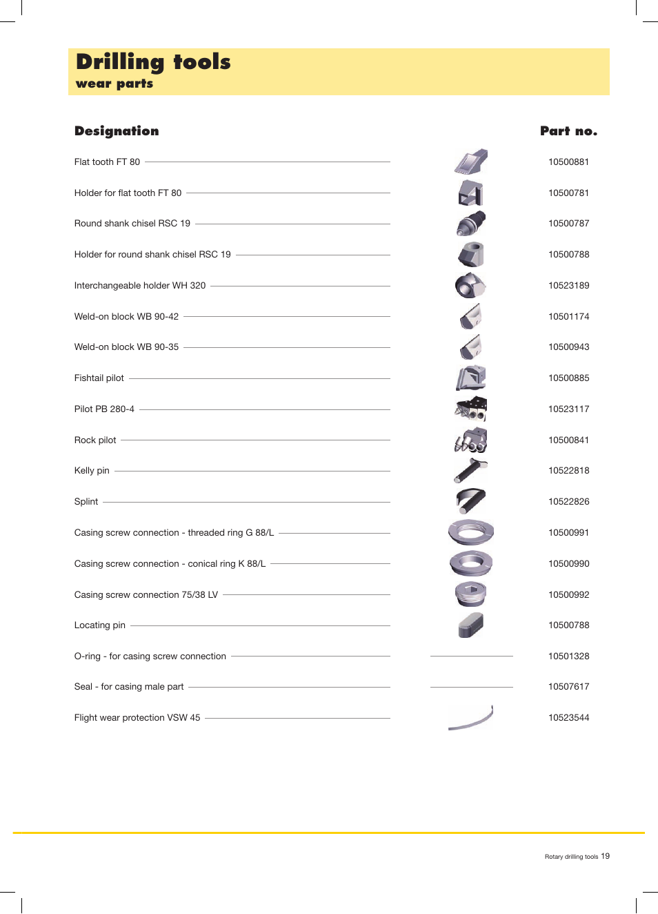 Drilling tools, Wear parts designation part no | Liebherr LB 44 User Manual | Page 19 / 20