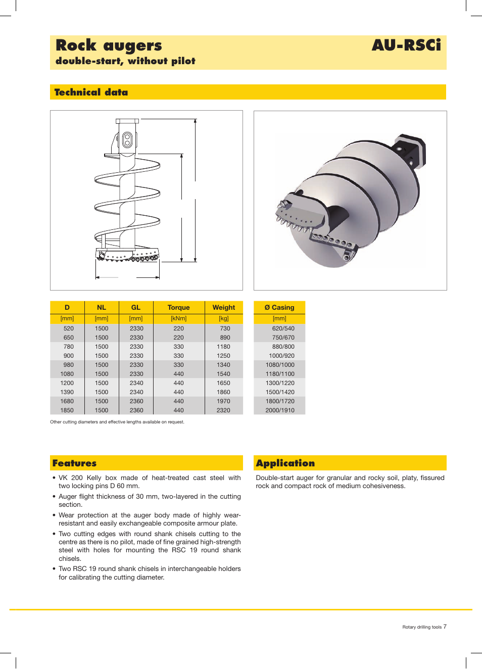 Rock augers au-rsci, Double-start, without pilot technical data, Features | Application | Liebherr LB 44 User Manual | Page 7 / 20