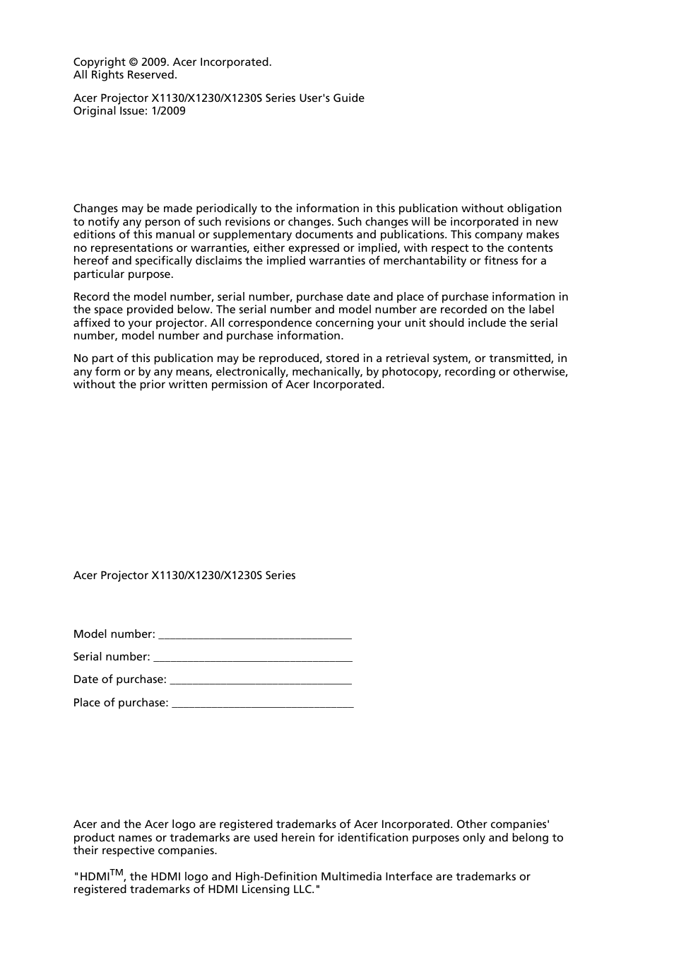 Acer X1230 User Manual | Page 2 / 56