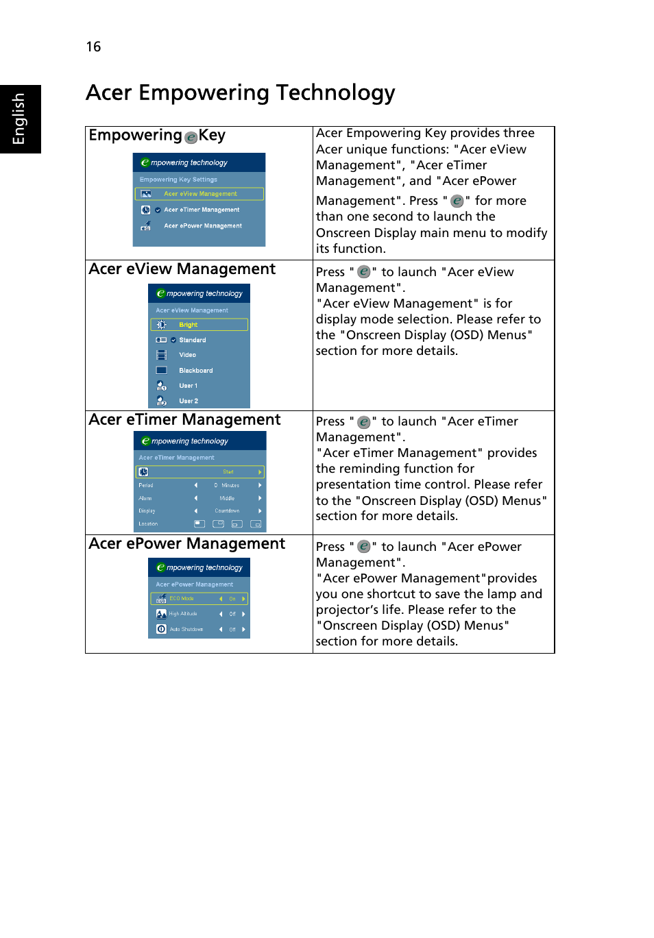 Acer empowering technology | Acer X1230 User Manual | Page 28 / 56
