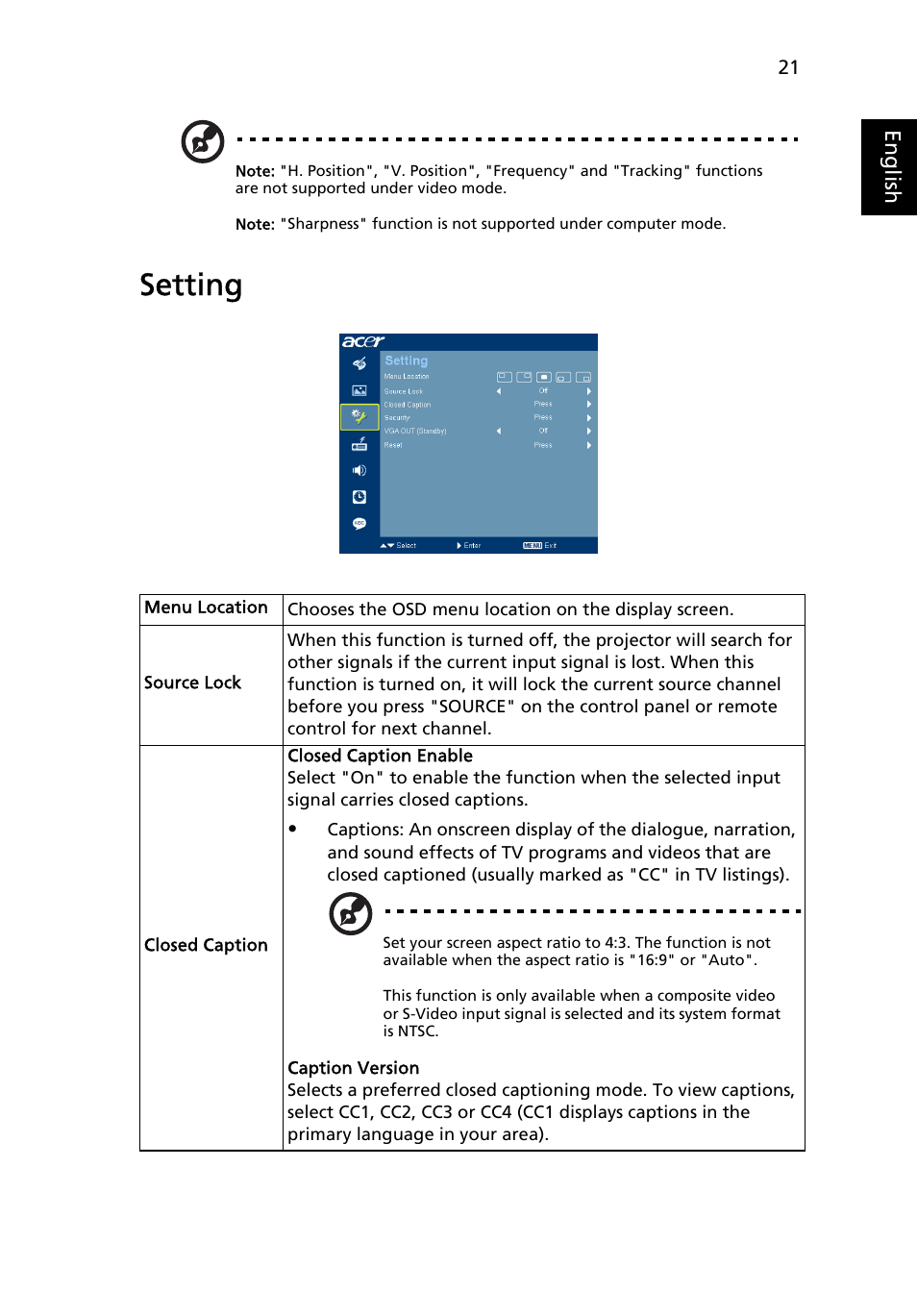 Setting | Acer X1230 User Manual | Page 33 / 56