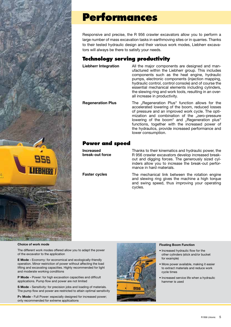 Performances, Technology serving productivity, Power and speed | Liebherr R 956 User Manual | Page 5 / 40
