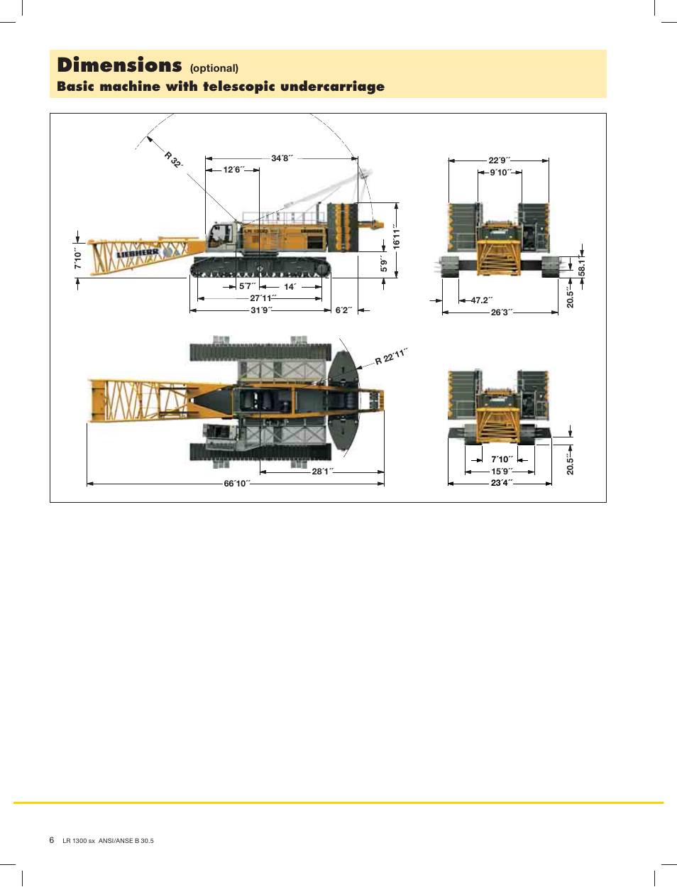 Dimensions, Basic machine with telescopic undercarriage | Liebherr LR 1300 User Manual | Page 6 / 24