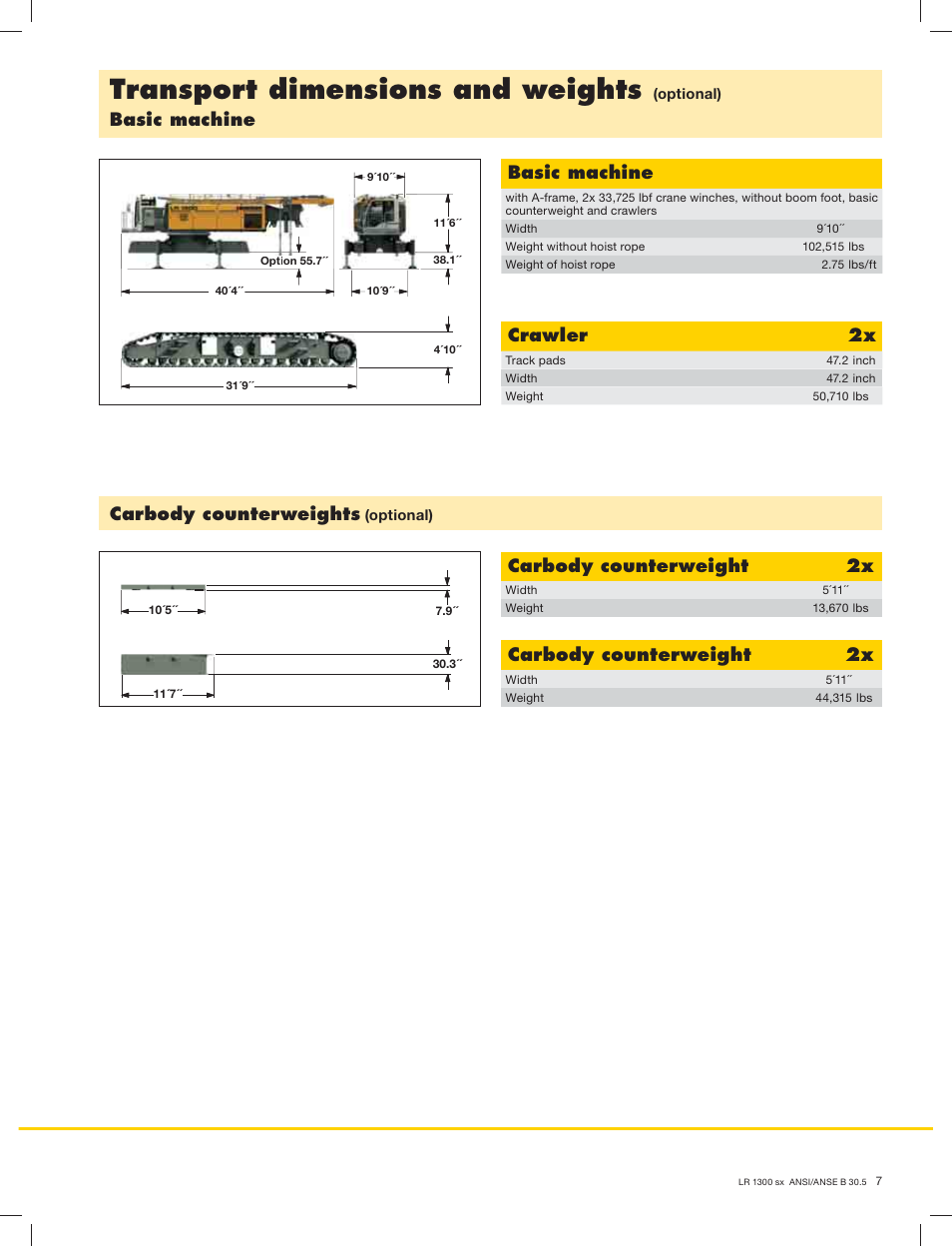 Transport dimensions and weights, Carbody counterweight, Crawler | Basic machine, Carbody counterweights | Liebherr LR 1300 User Manual | Page 7 / 24