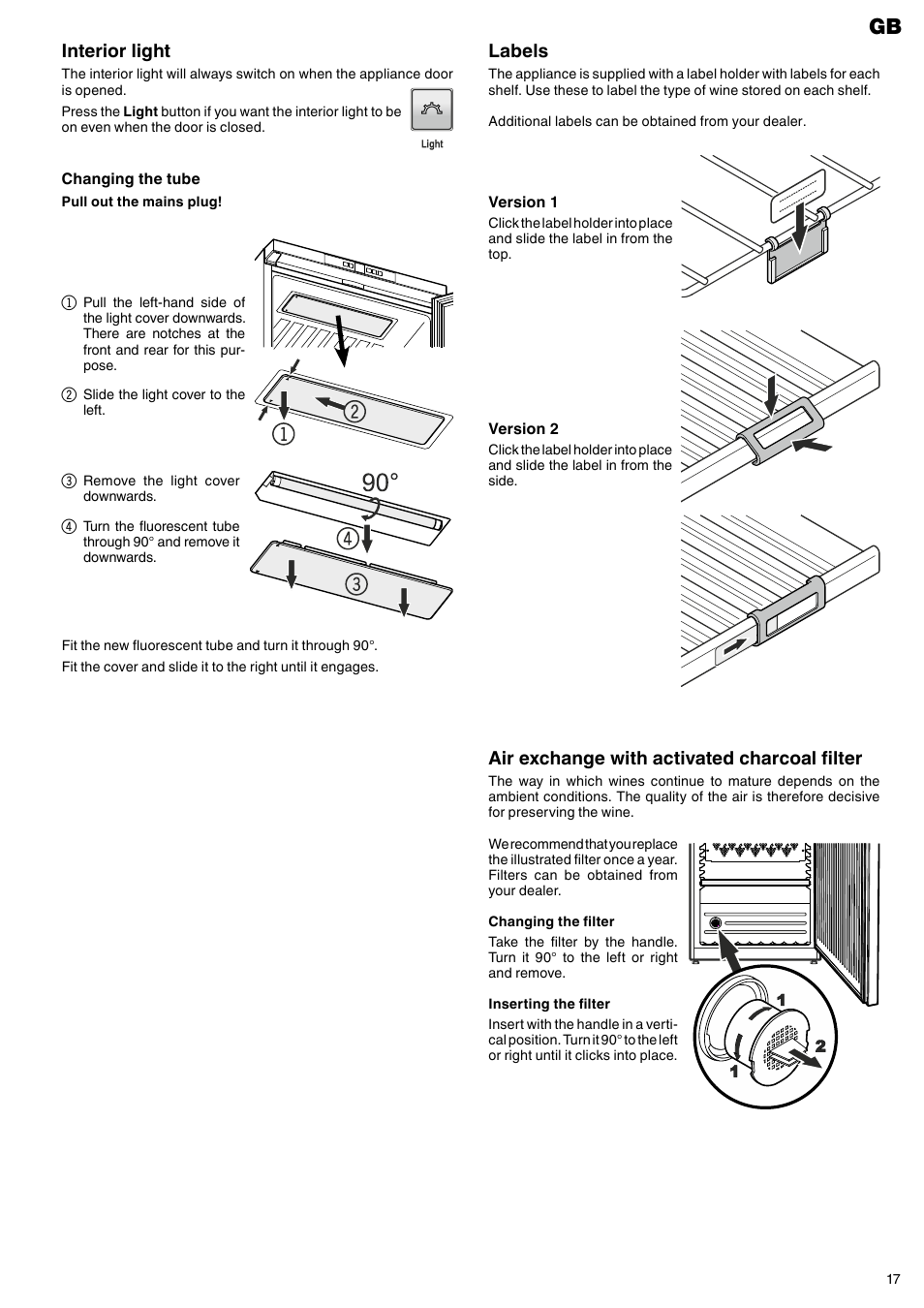 Labels, Air exchange with activated charcoal filter, Interior light | Liebherr WKb 3212 Vinothek User Manual | Page 7 / 11