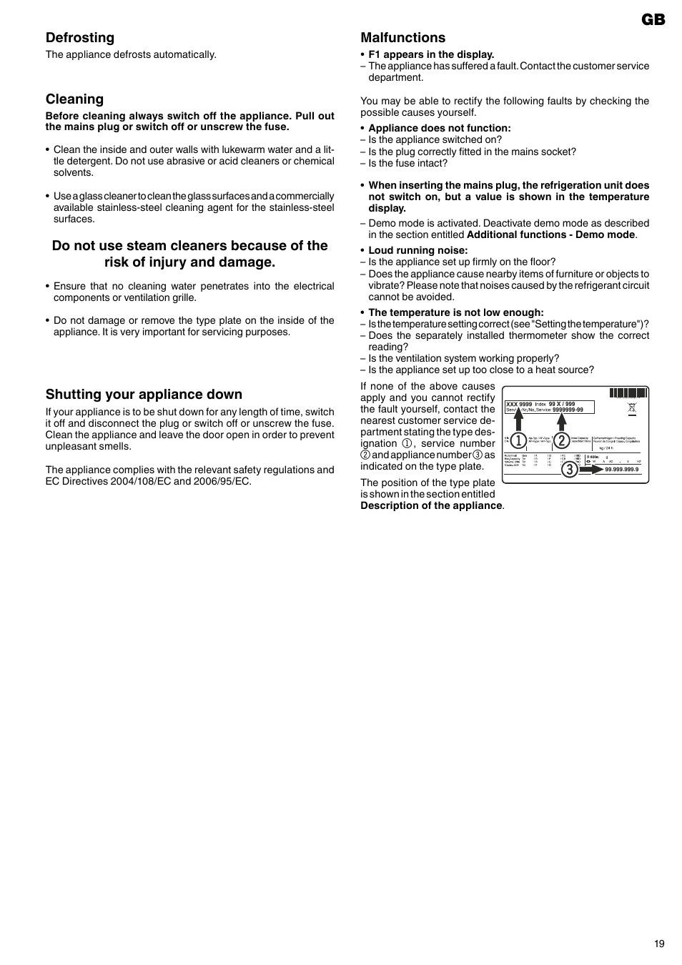 Cleaning, Defrosting, Shutting your appliance down | Malfunctions | Liebherr WKb 3212 Vinothek User Manual | Page 9 / 11