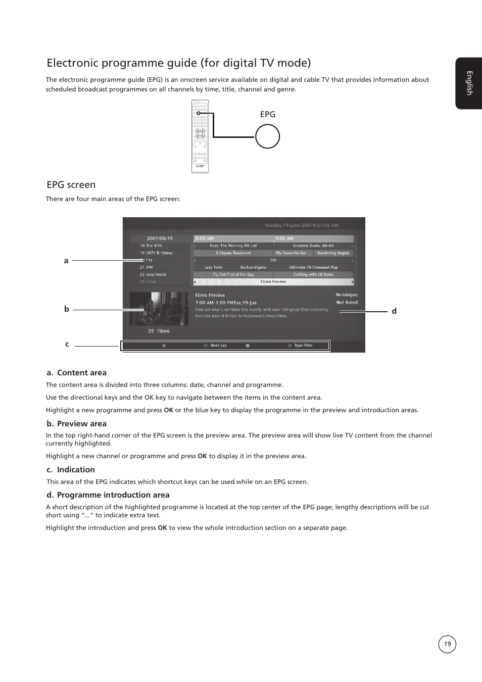 Electronic programme guide (for digital tv mode), Epg screen | Acer AT3235 User Manual | Page 19 / 24