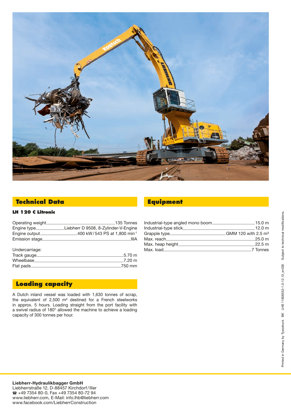 Technical data equipment loading capacity | Liebherr LH 120 C Gantry Litronic User Manual | Page 4 / 4