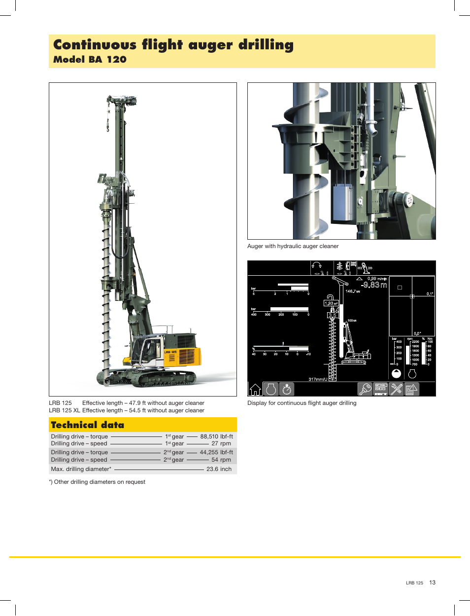 Continuous flight auger drilling, Model ba 120, Technical data | Liebherr LRB 125 XL User Manual | Page 13 / 16