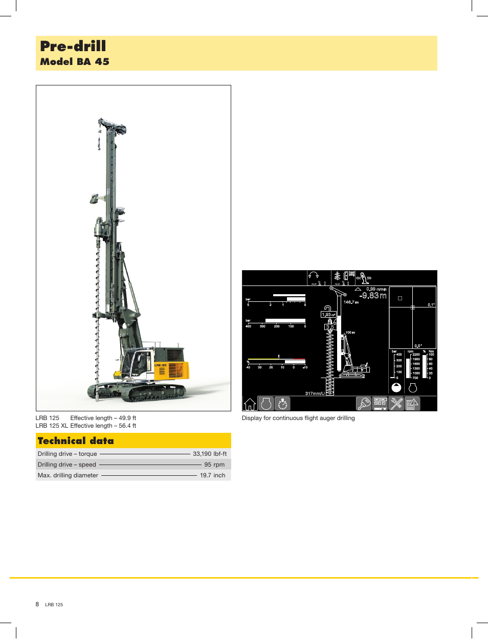 Pre-drill, Model ba 45, Technical data | Liebherr LRB 125 XL User Manual | Page 8 / 16