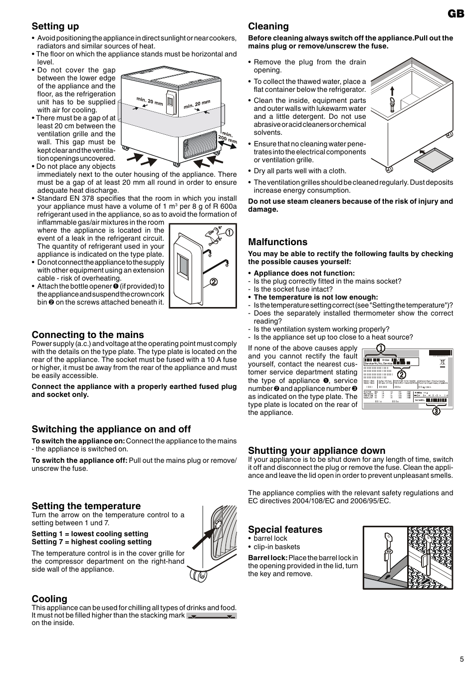 Switching the appliance on and off, Setting the temperature, Cooling | Cleaning, Shutting your appliance down, Special features, Setting up, Connecting to the mains, Malfunctions | Liebherr FT 2900 User Manual | Page 3 / 3