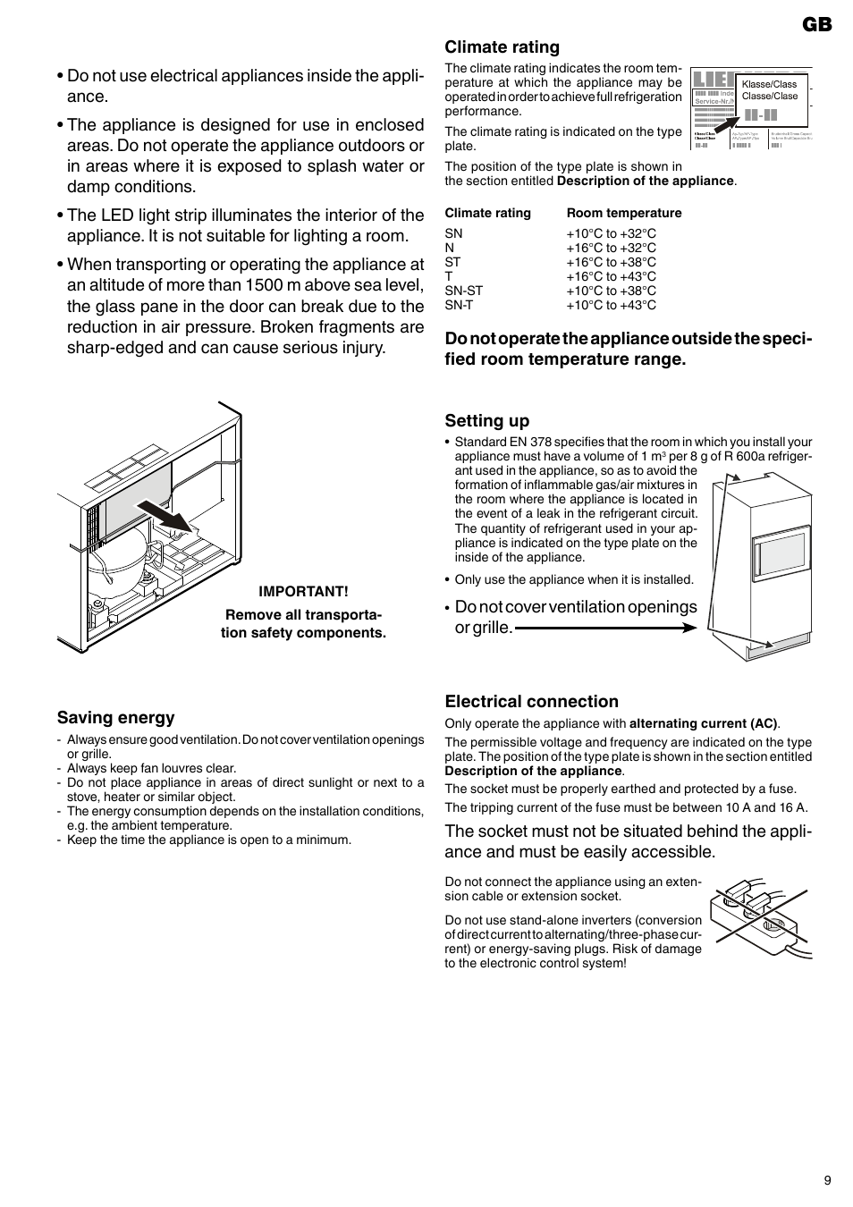 Setting up, Climate rating | Liebherr WKEes 553 GrandCru User Manual | Page 3 / 7