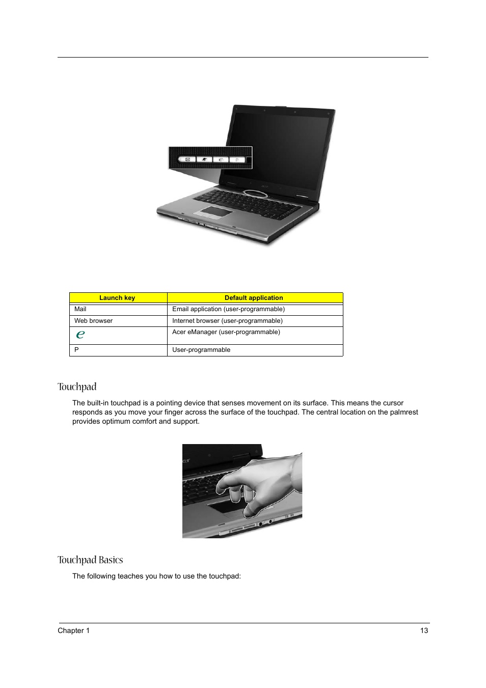 Touchpad, Touchpad basics | Acer 3610 User Manual | Page 21 / 93