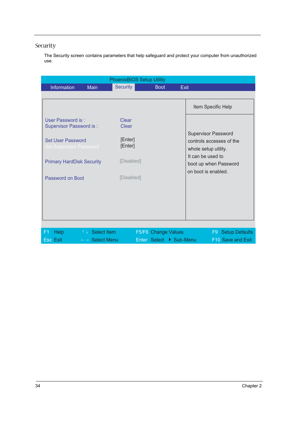 Security | Acer 3610 User Manual | Page 40 / 93