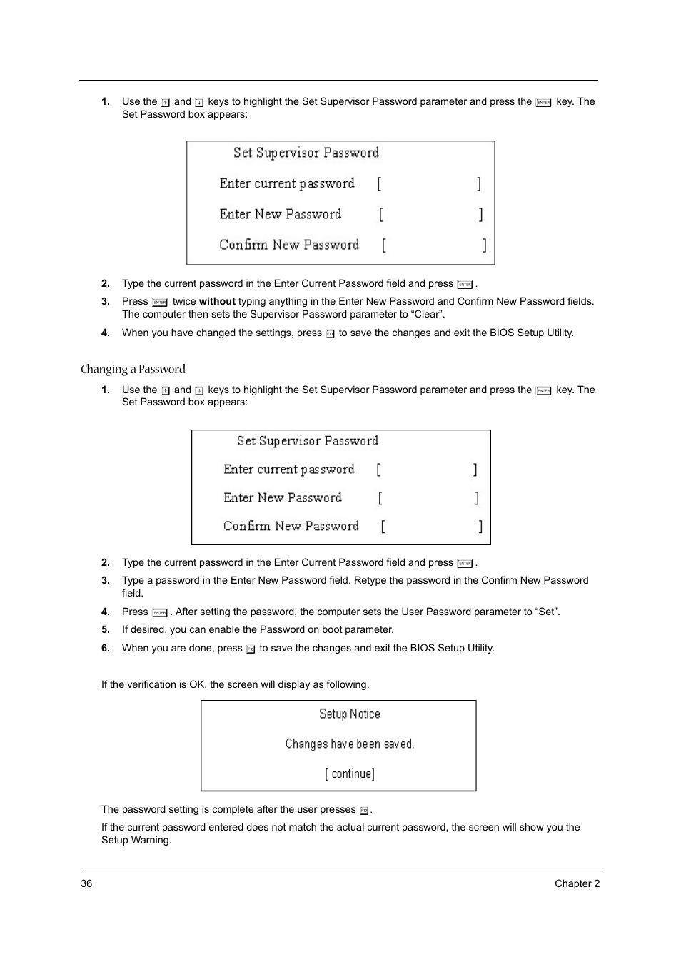 Changing a password | Acer 3610 User Manual | Page 42 / 93