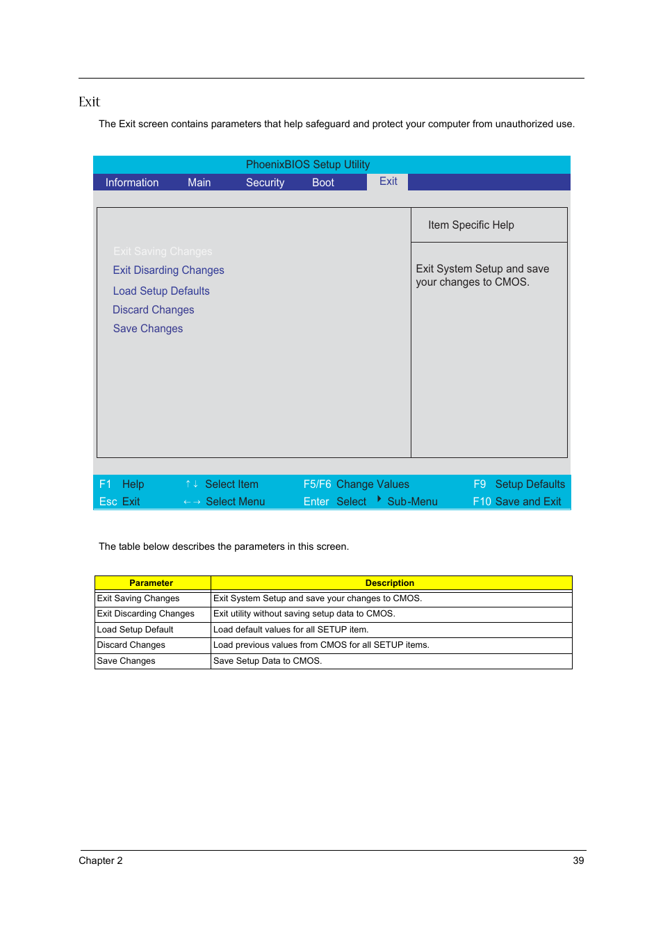 Exit | Acer 3610 User Manual | Page 45 / 93