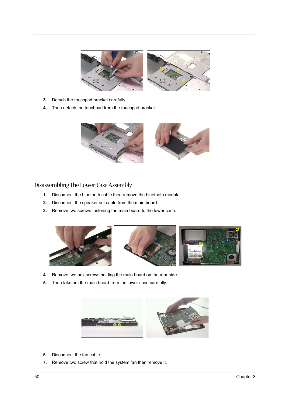 Disassembling the lower case assembly | Acer 3610 User Manual | Page 56 / 93