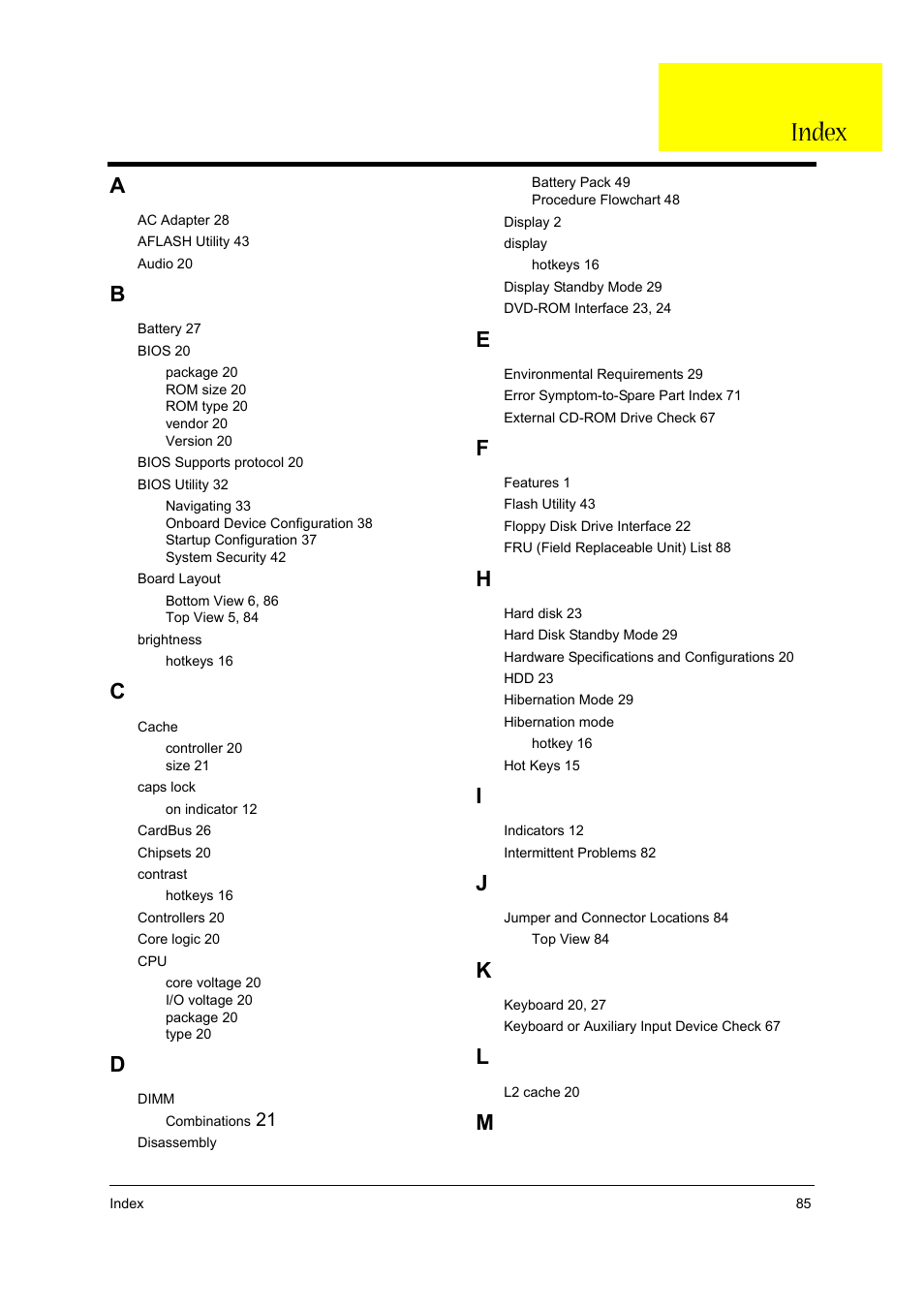 Index | Acer 3610 User Manual | Page 91 / 93