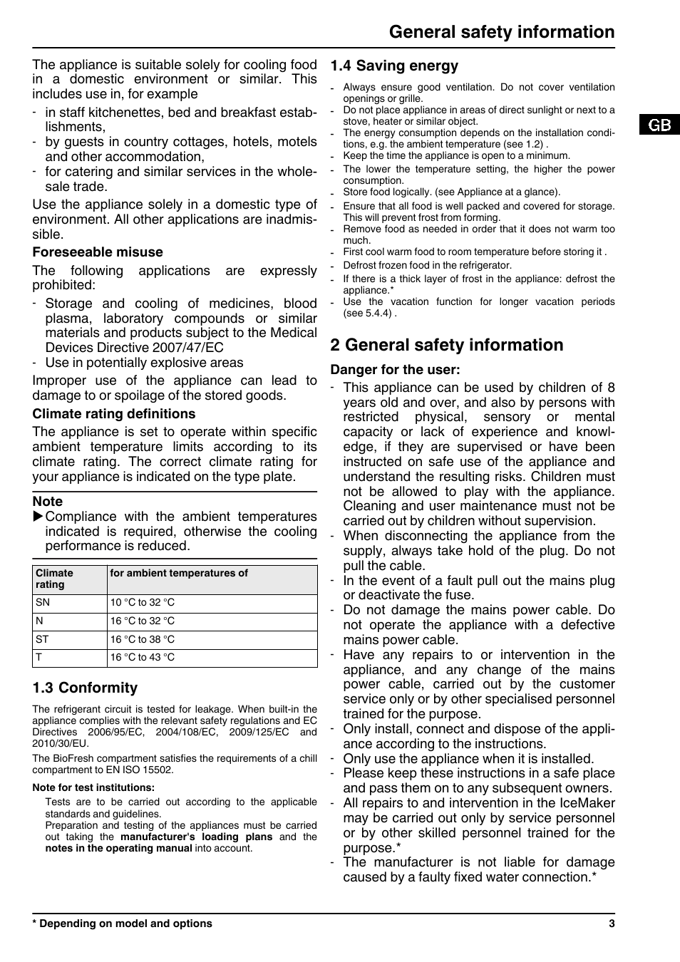 3conformity, 4saving energy, 2general safety information | 2 general safety information, General safety information | Liebherr ICBN 3356 Premium BioFresh NoFrost User Manual | Page 3 / 16