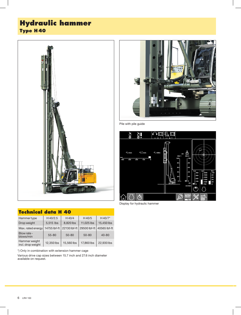Hydraulic hammer, Type h 40, Technical data h 40 | 12 m | Liebherr LRH 100 User Manual | Page 6 / 12
